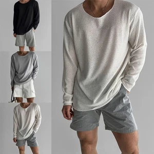 Fashion Forward Mens O Neck Long Sleeve Tee in Solid Colors for Spring - Picture 1 of 27