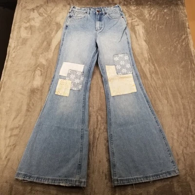 Wrangler Billabong Bell Bottom Denim Jeans 25 Patchwork Flared Womens Hippie - Image 1 of 4