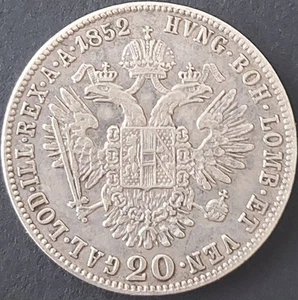 AUSTRIA ÖSTEREICH 20 KREUZER 1852A KM#2211 VF++ SILVER FRANC JOSEPH I. 1848-1916 - Picture 1 of 4
