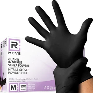 R MOVE 100 Guanti in Nitrile Neri M Senza Polvere, Senza Lattice, Ipoallergenici - Foto 1 di 8