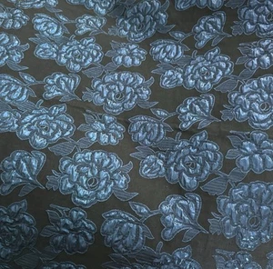 Blue & Black Metallic Floral Jacquard Fabric | 3 yards x 35” | New - Picture 1 of 3