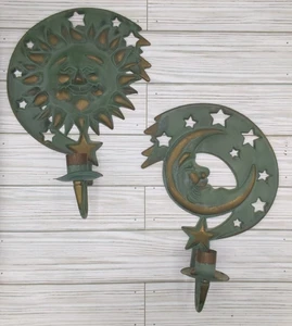 Vintage Party Lite 1994 Celestial Sun & Moon Metall Kerzenhalter Wandleuchter Set - Bild 1 von 6