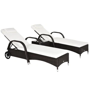 Outsunny 3 PCS Rattan Lounger Recliner Bed Garden Furniture Set w/ Side Table - Picture 1 of 11