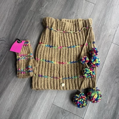 Betsey Johnson Colorful Infinity Scarf And Texting Gloves Set OS Tan New - Image 1 of 4