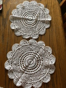 2 Vintage Crochet Doily White 11” Round - Picture 1 of 6