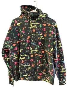 NY Hoodie Large Black Neon Paint Splatter Sweatshirt Pullover Retro 1990s -Y2K - Picture 1 of 7