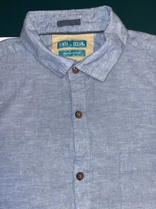 Men’s LINEN Tenth + Ocean MEDIUM Button Down Collared Shirt Blue Denim Look Soft - Picture 1 of 9