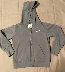 Nike Zipper Hoodie Sweater Boys 24M Grey Logo Printed Top - Picture 1 of 8