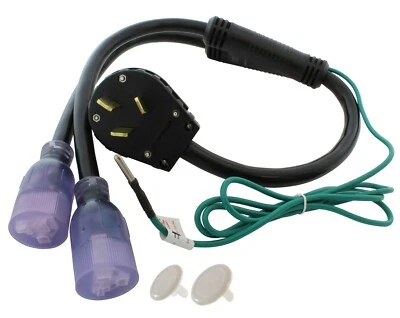 AC WORKS® 3ft Outlet Splitter – NEMA 10-50P to Dual 5-20R Household Receptacles - Image 1 of 4