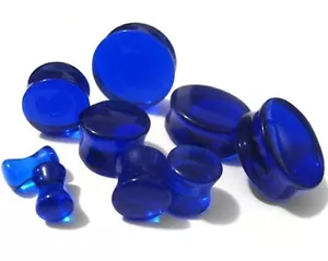 PAIR-Stone Quartz Blue Sapphire Saddle Flare Ear Plugs 04mm/6 Gauge - Picture 1 of 4