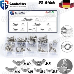 90tlg Flügelmuttern Sortiment Edelstahl Schmetterlingmuttern Ohrenmuttern M3-M10 - Bild 1 von 11