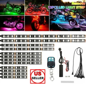 12 Pcs Motorcycle RGB 120 LED Waterproof Under Glow Lights Strip Neon Kit Remote - Picture 1 of 12