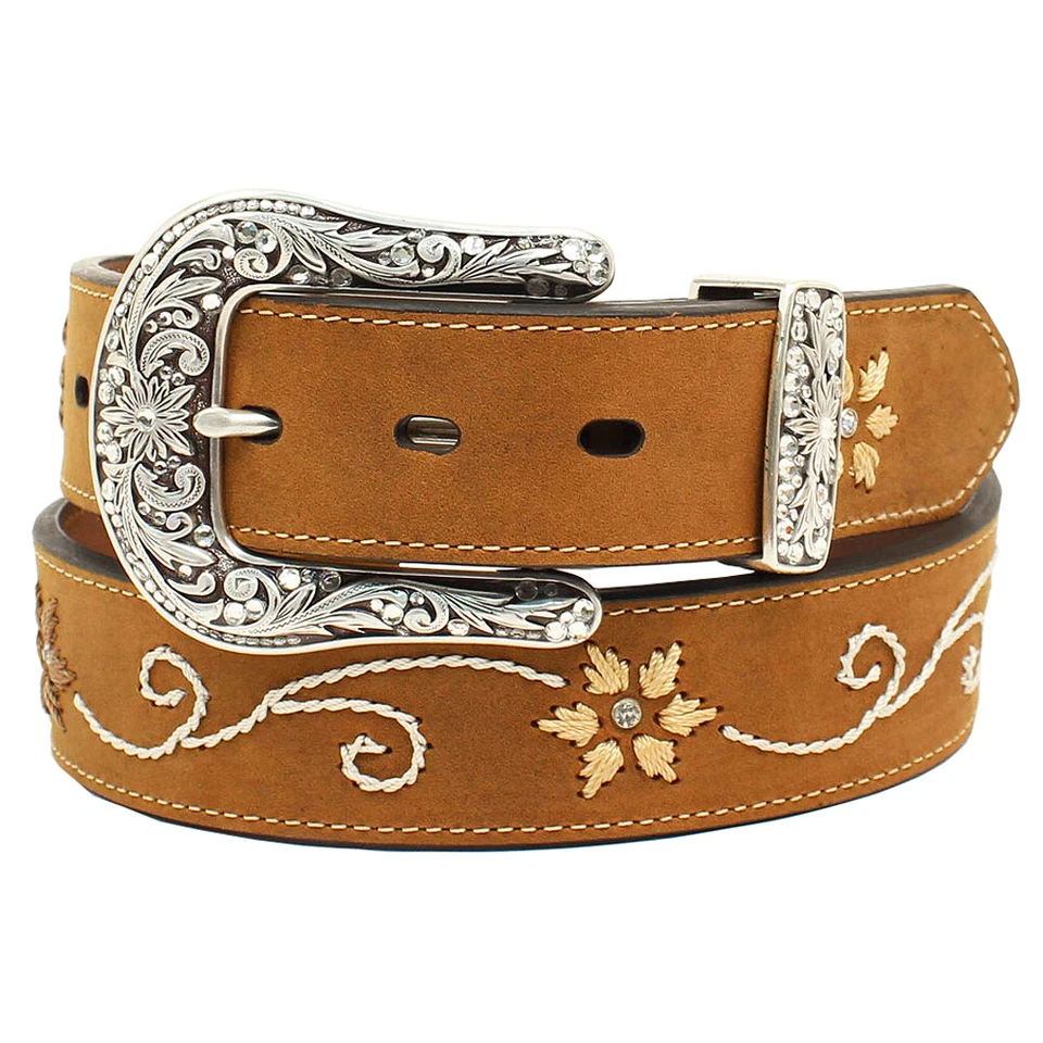Nocona Ladies Brown Floral Embroidered Leather Belt N3447044 - Image 1 of 2