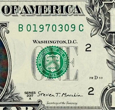 1970 March 9th or  3rd of September Birthday Fancy Serial Number New Dollar Bill - Image 1 of 3