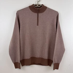 Peter Millar Cashmere 1/4 Zip Golf Sweater Mens M Brown Pincheck Pullover - Picture 1 of 4