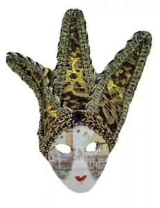 Máscara de mascarada veneciana Jollini miniatura cerámica oro púrpura Italia - Imagen 1 de 6