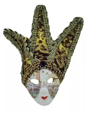 Purple Gold Ceramic Miniature Jollini Venetian Masquerade Mask Italy  - Image 1 of 4