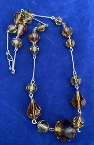 Art Deco Amber Glass Beads and Gold  Coloured Wire  Necklace 18 inches c 1930s - Picture 1 of 4