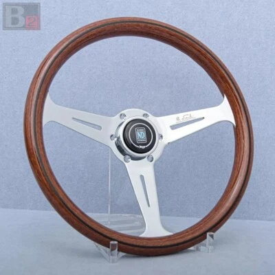 NARDI Classic 360mm Mahogany Wood Steering Wheel with Silver Chrome Finish - Image 1 of 4