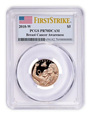 2018 W Breast Cancer Awareness Pink Gold $5 PCGS PR70 DCAM First Strike Cover