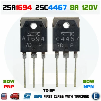 SANKEN 2SA1694 & 2SC4467 A1694 C4467 NPN+PNP Power Transistor 1 Pair 8A 120V 80W