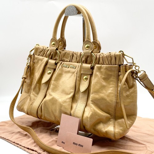 Borsa a mano Miu Miu 2 vie tracolla Vitello Lux pelle beige 194 Y2K autentica