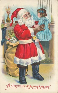 Santa Claus Holding Young Girl Joyous Christmas pm 1925 Postcard - Picture 1 of 2