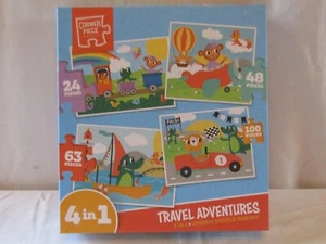 NEW 4 IN 1 TRAVEL ADVENTURES JIGSAW PUZZLES 1 EACH OF 24, 48, 63 & 100 PIECES. - Picture 1 of 2