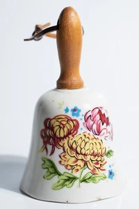 Vintage Porcelain Japan Bell Wooden Handle Hand Painted J-43 - Picture 1 of 5