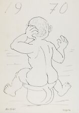 Franziskus Dellgruen signiert Bild Gemälde Kunst Zeichnung 25x17cm Baby 1.1.1970