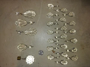 21XX77 CHANDELIER PARTS: ASSORTED GLASS TEARDROP PRISMS (20) SMALL, (1) MEDIUM - Picture 1 of 4