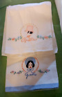 Vintage Man & Woman Pair of Embroidered Thin Linen Guest Towels great condition