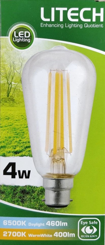1 x LED 4W Vintage Edison Clear Filament Light Globe Bulb ST64 B22 Litech  - Image 1 of 3