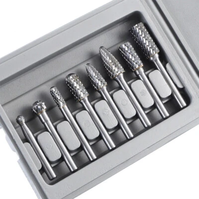 8x Double Cut Tungsten Carbide Burrs Rotary Burr Set 1/4" Shank Die Grinder Bit - Image 1 of 4