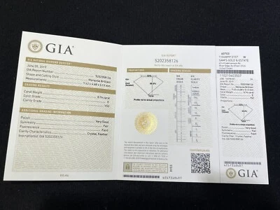 Diamante 0,74 quilates Marquesa Brillante VS2 Claridad Color E Certificado GIA Foto 1 de 3