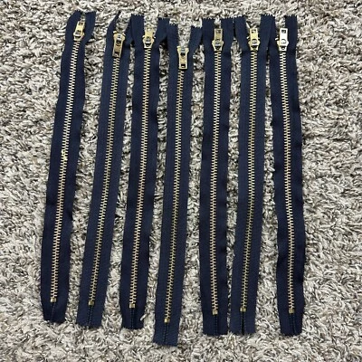 "Lote de 7 garras de latón pesado azul marino extremo cerrado cierre de metal cremallera 11"" EE. UU. vintage años 70" Foto 1 de 4