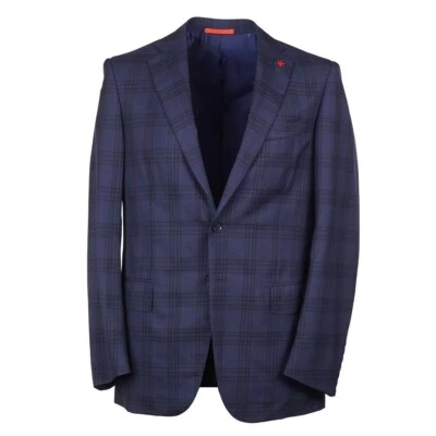Isaia Regular-Fit Dark Blue Windowpane Check Wool Sport Coat 38R (Eu 48) NWT - Image 1 of 4