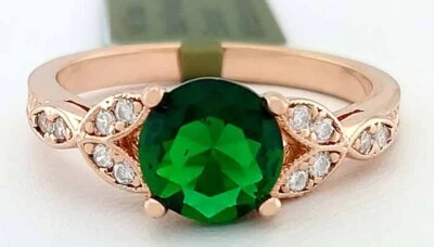 LAB 1.58 Cts EMERALD & WHITE SAPPHIRE RING 14K ROSE GOLD PLATED - NWT - Image 1 of 4
