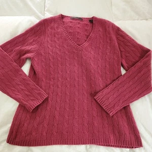 lord and taylor cashmere sweater Cable Knit V Neck Size L Raspberry - Picture 1 of 9
