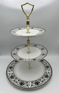 Sanga China  3-Tiered Serving Tray Gold Trim - Picture 1 of 3