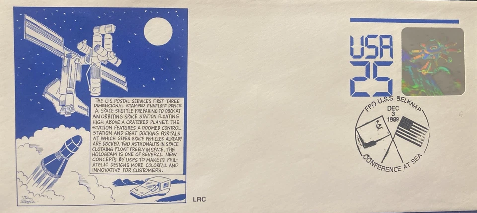 RUSSIA-USA SEA CONFERENCE ON USPS FIRST 3 DIMENSIAL STAMPED ENVELOPE USS BELKNAP - Image 1 of 4