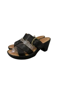 Born Salina Black Leather Slip on Heeled Sandals W/Adjustable Buckles Size 8 - Picture 1 of 7