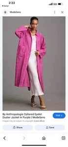 Anthropologie Magenta Eyelet Collared Cotton Boho Duster Jacket One size - Picture 1 of 10