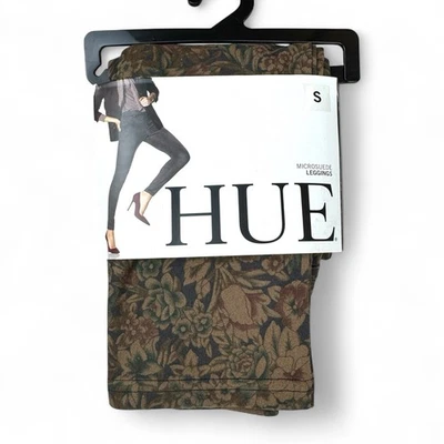 Hue Microsuede Leggings Brown Botanical Print Womens Size S New - Image 1 of 4
