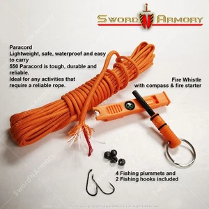 25’ 550 Paracord Seil Orange Feuerschnur Angelhaken Survival Tool Plummets - Bild 1 von 2