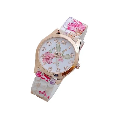 Moda Reloj Mujer Silicona Estampado Flor Cuarzo Analógico Relojes de Pulsera Foto 1 de 4