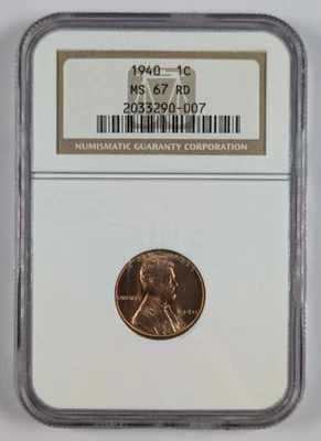 1940 Lincoln Wheat Cent NGC MS 67 RD - Image 1 of 3