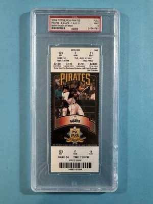 Boleto completo de los Piratas de Pittsburgh 2004 Barry Bonds HR #688 PSA 9 como nuevo Foto 1 de 2