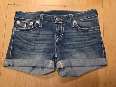 True Religion Women’s Blue Jean Shorts Size 28 Cutoff Distressed Denim Ship Free - Image 1 of 4