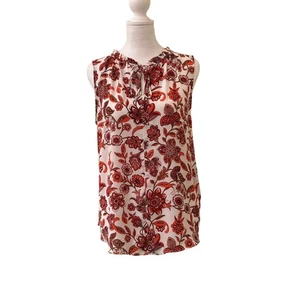 Ann Taylor LOFT rot orange weiß Blumen Bluse ärmellos vorne zum Binden Größe Medium - Bild 1 von 10